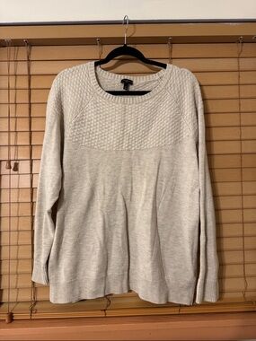 Talbots Beige Crewneck Sweater with Textured Yoke